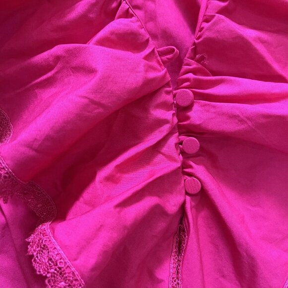 NWT Self-Portrait Fuchsia Pink Lace Ruffled Cotton-poplin Mini Dress 4 - Picture 7 of 16